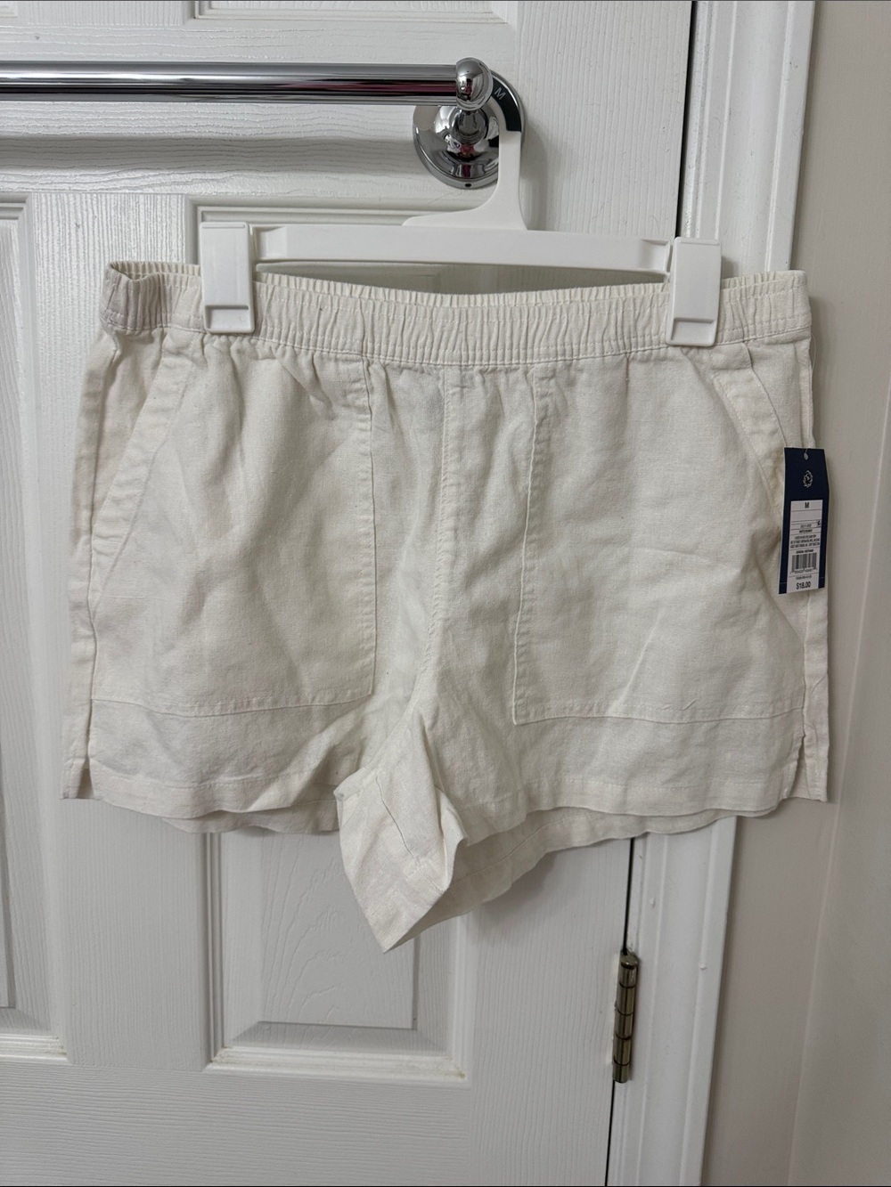 Universal Thread Cream Elastic-Waist Linen-Blend Athletic Shorts